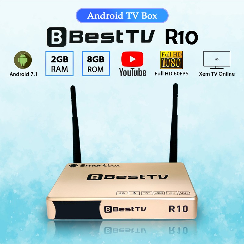 Android TV Box BestTV R10 HĐH Android 7.1 RAM 2GB, ROM 8GB, độ phân giải Full HD 1080P, hỗ trợ kết nối Wifi cài sẵn ứng