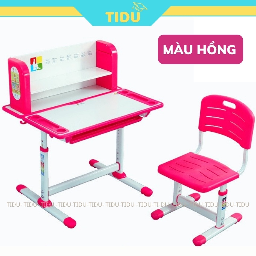 bộ bàn ghế học sinh thông minh chống gù chống cận Tidu A12 kích thước 60x80 có giá sách