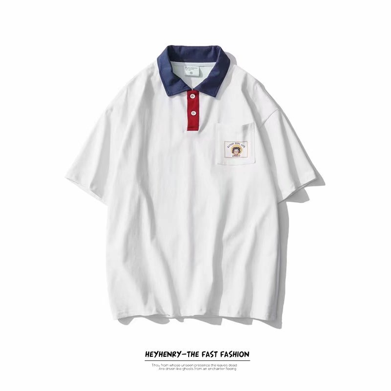 Áo Thun POLO Tay Ngắn Dáng Rộng Thêu Họa Tiết Hoạt Hình Phong Cách Hàn Quốc Thời Trang Mùa Hè Cho Nam size M-3XL