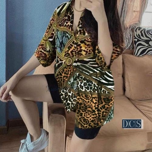 Set Đồ Bộ Áo Sơ Mi Hoa Văn Kèm Quần Legging Xưởng May DCS Chất Lụa Mềm Thoáng Mát