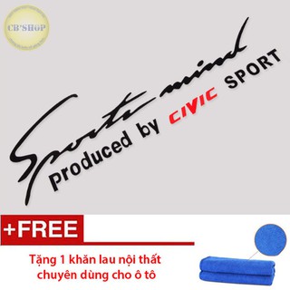 Bộ 2 Tem dán Sport trang trí cho ô tô Honda Civic (Đen) - Tặng 1 khăn lau nội thất