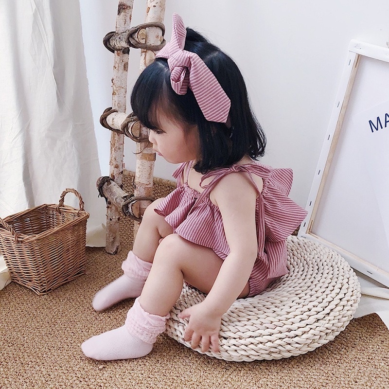 Bộ Áo Liền Quần Sát Nách Mỏng + Băng Đô Thời Trang Mùa Hè Cho Bé Gái Sơ Sinh