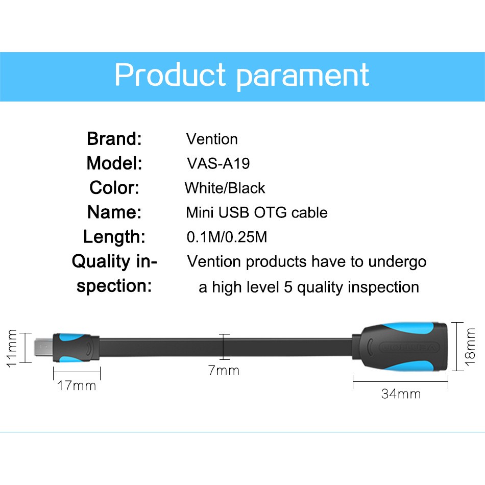 Vention Mini Male to Female USB USB OTG Cable Male Mini USB to Female USB OTG Adapter For GPS Camera Mobile Phone Tablet U Disk Mouse