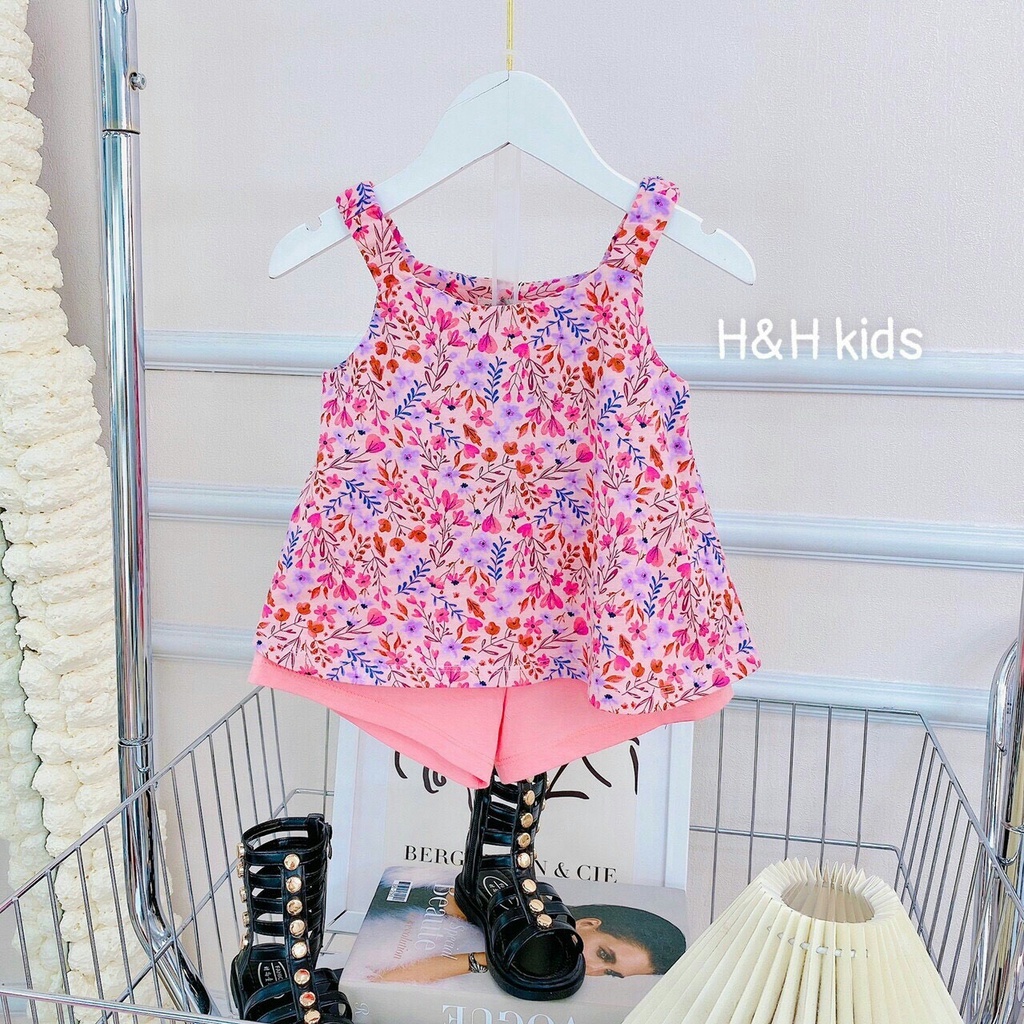 Bộ cotton xuất 2 dây bé gái.