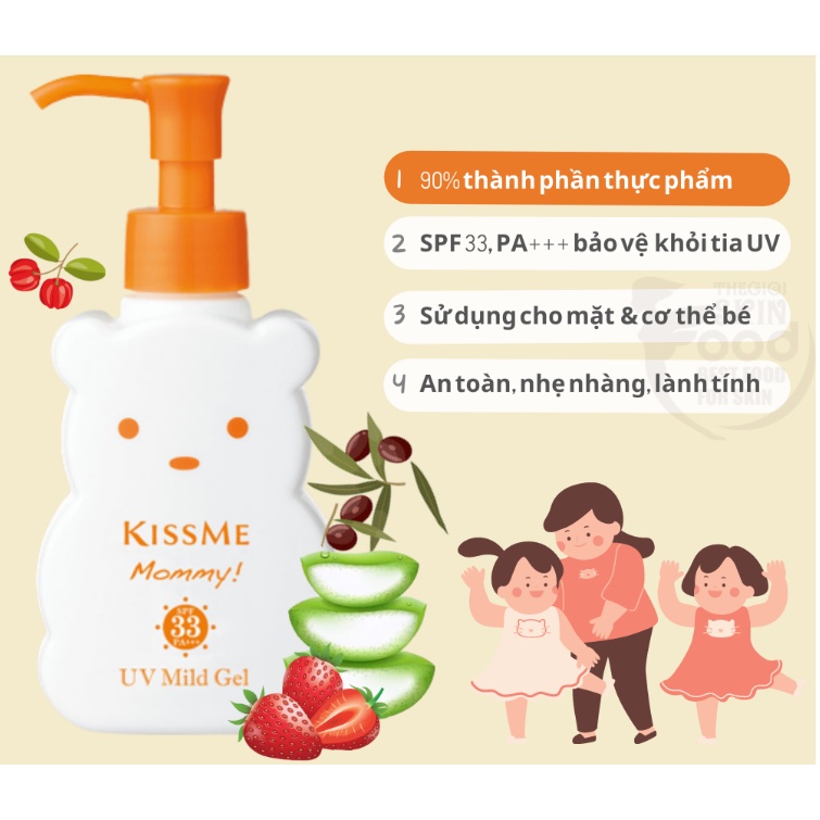 Kem Và Sữa Chống Nắng, Dưỡng Ẩm Cho Em Bé Chiết Xuất Thành Phần Thực Phẩm Kissme Mommy UV Aqua Milk Gel