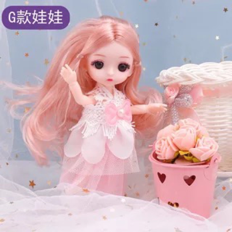 Búp bê công chúa tóc dài 3D cho bé, 13 khớp cao 17cm, họa tiết xinh xắn dễ thương là người bạn đồng hành chơi cùng bé