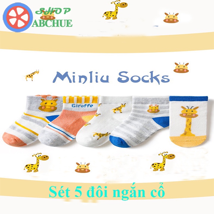 Tất Vớ Trẻ Em Minliu hình Hươu cao cổ Cho Bé Từ 1 – 12 Tuổi Chất Cotton Set 5 Đôi