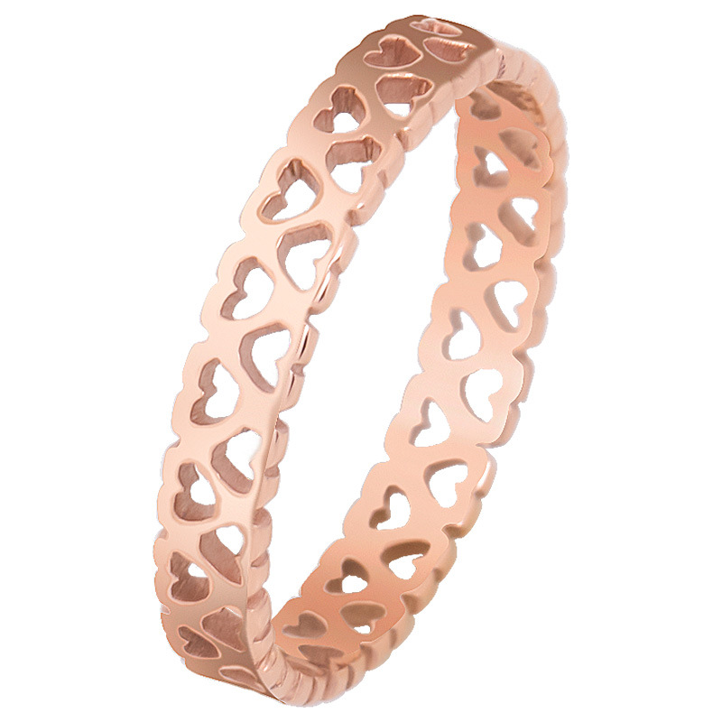 Double heart-shaped rose gold titanium steel ladies ring