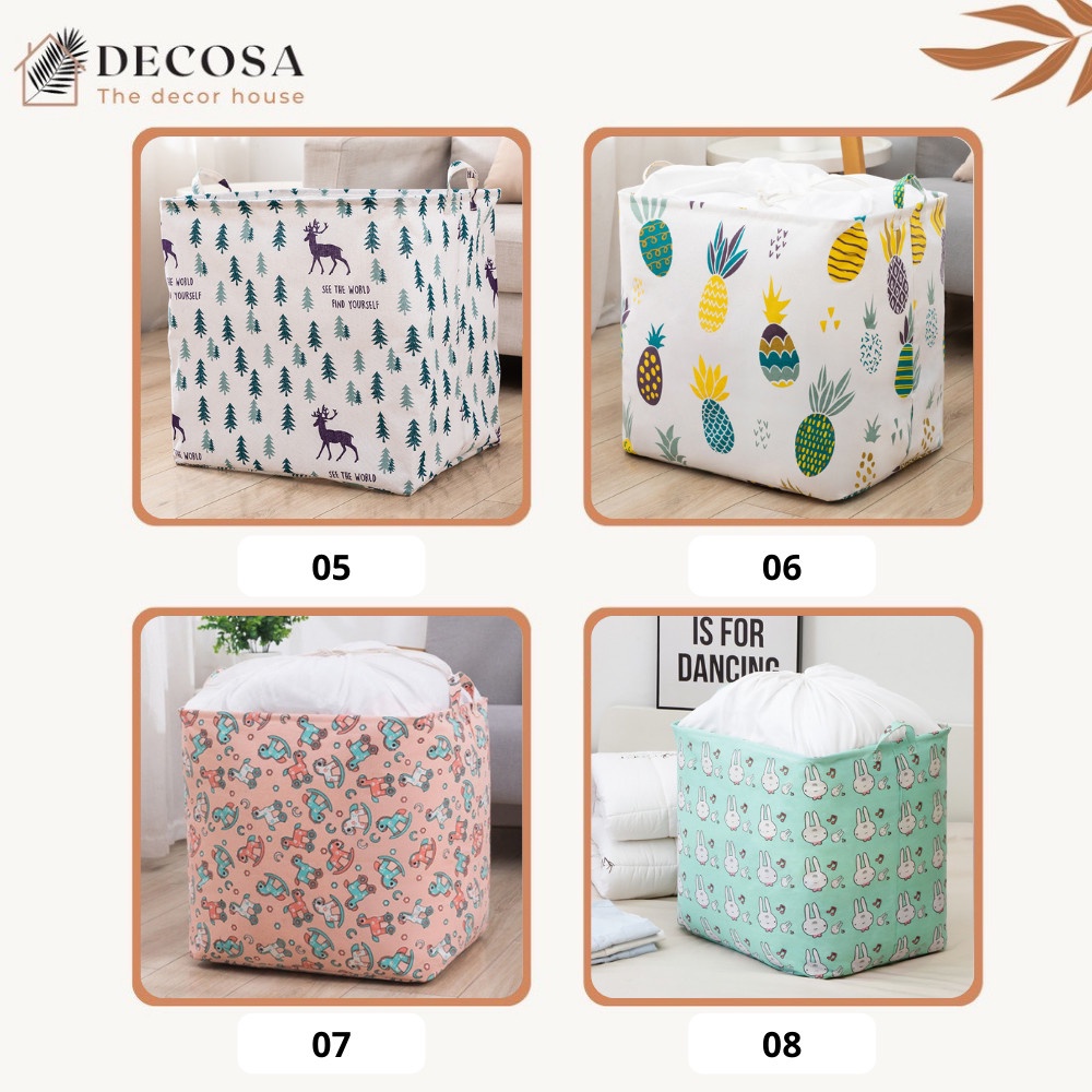 Giỏ đựng quần áo bằng vải cỡ lớn 100L có dây rút che bụi bẩn DECOSA