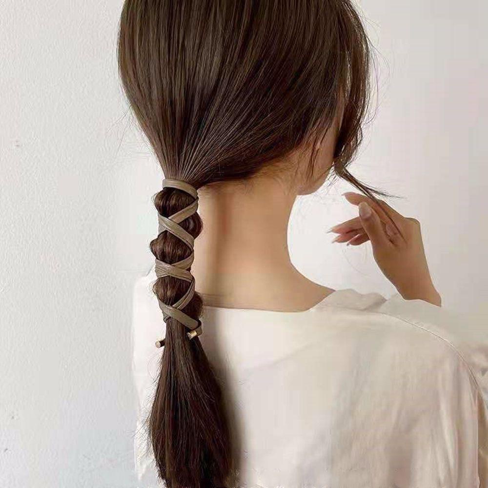 FORBETTER Dây Buộc Tóc Da PU Phong Cách Hàn Quốc Cổ Điển Cho Nữ
