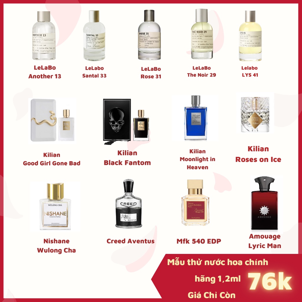 Mẫu thử nước hoa LELABO,KILIAN,CREED,BACCARAT 540,... dung tích 1,2ml dạng chấm