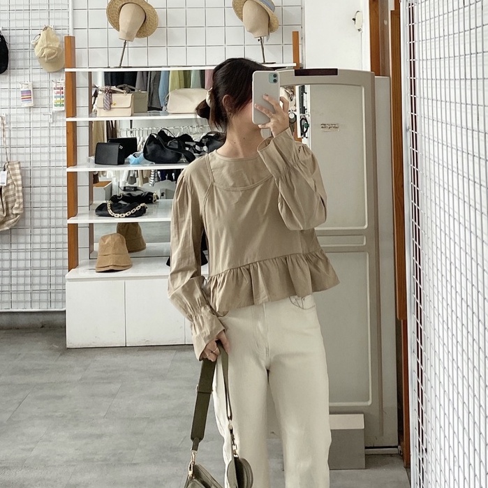Áo vải phối áo 2 dây chân bèo - AV843