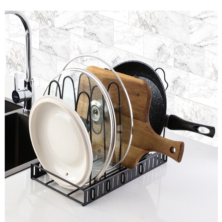 Giá, kệ để nắp nồi, chảo, thớt dụng cụ nhà bếp nhiều tầng tiện lợi không cần khoan lỗ