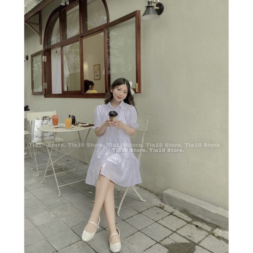 SP Mới - (new) Đầm Sơ Mi Trắng Nữ Cộc Tay Cúc Cài 3 Tầng 🦋 Váy Babydoll Nữ Tay Lỡ Dáng Lửng Bo Chun Xòe 🦋 - Sp sẵn