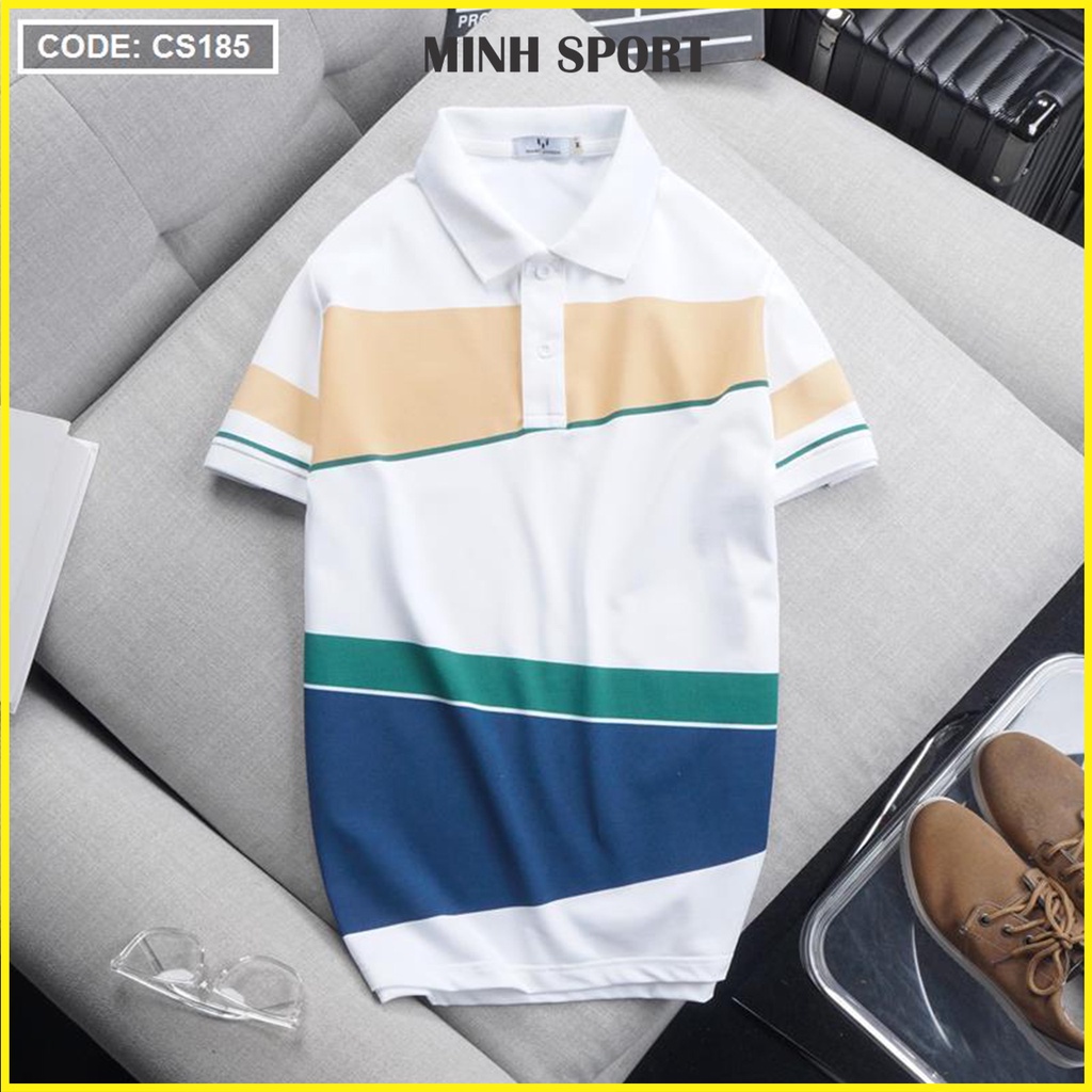 Áo Thun Polo Nam Có Cổ Phối Kẻ Sọc Ngắn Tay, Chất Vải Co Giãn, Thấm Hút Mồ Hôi Tốt mã AO.38