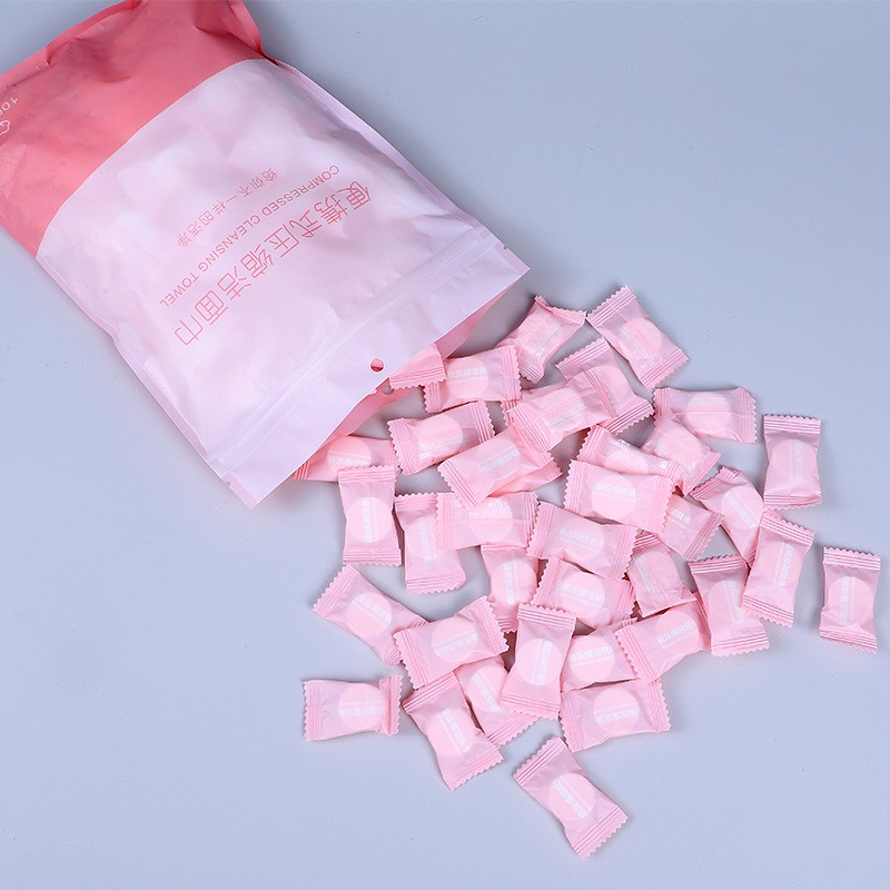[100 viên] Khăn giấy nén dạng viên kẹo rất tiện khi đi du lịch, đi chơi, đi làm, đi học