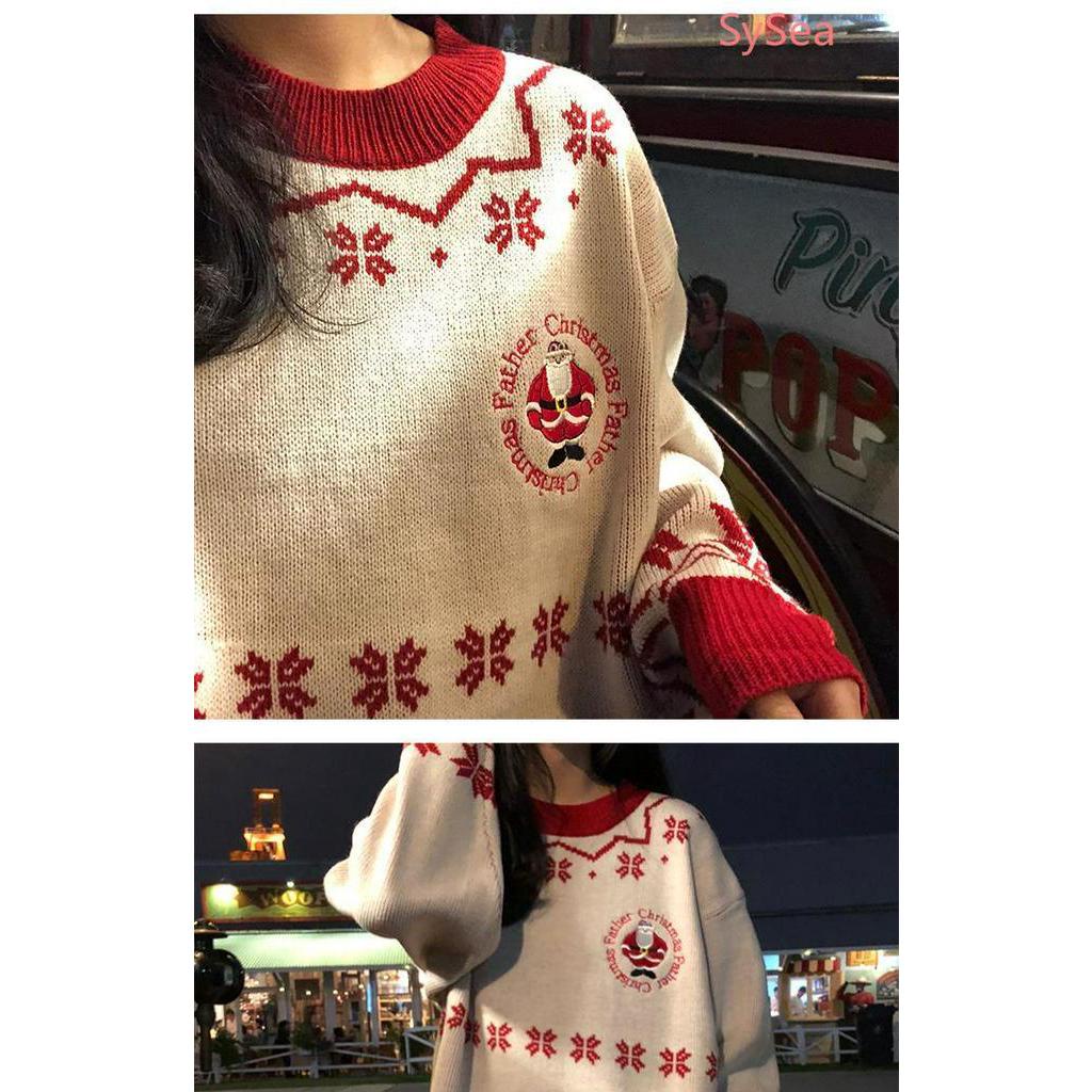 Áo Sweater rộng dáng dài họa tiết Giáng sinh đáng yêu cho nữ