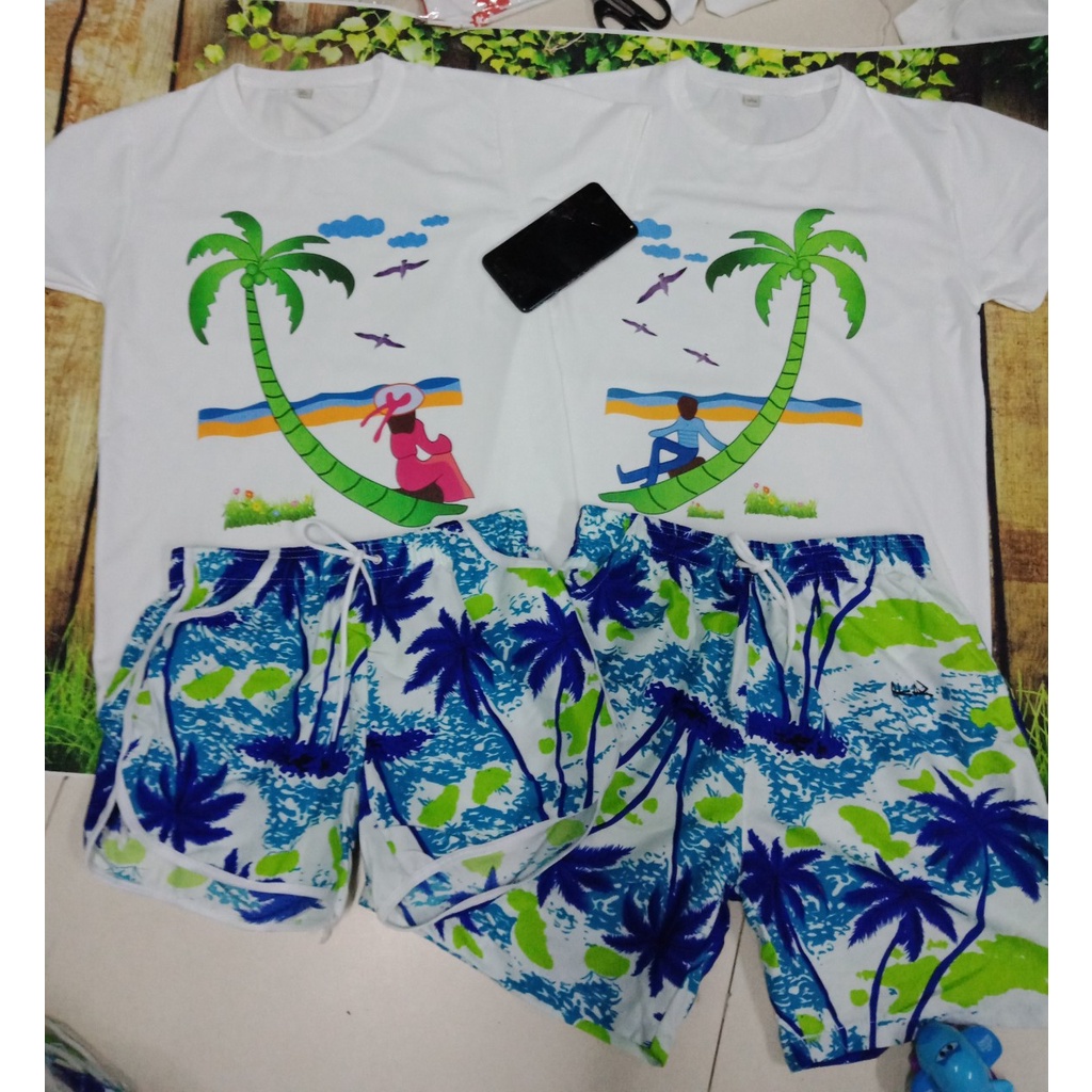 bộ đi biển đôi , team nhóm quần cây dừa chất mát