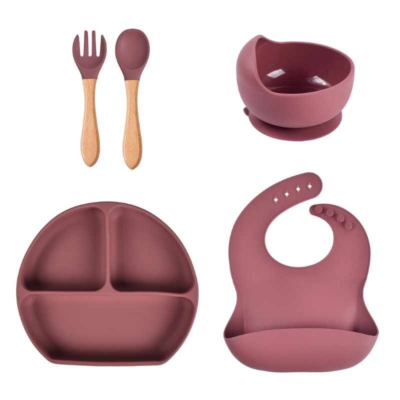 Bộ 5 Muỗng Nĩa Ăn Chia Ngăn Bằng Silicone Dành Cho Bé