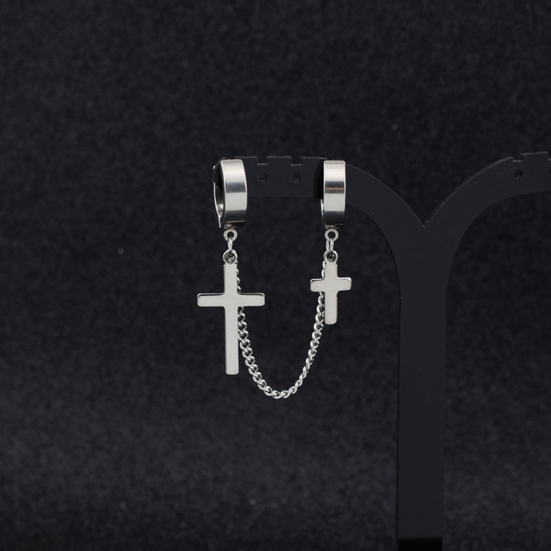Khuyên Tai Nam Unisex Tròn Kẹp Vành 2T Eardrop Hình Chữ Thập Cá Tính Chất SAZ Màu Bạc Đẹp Titan - 2T Eardrop