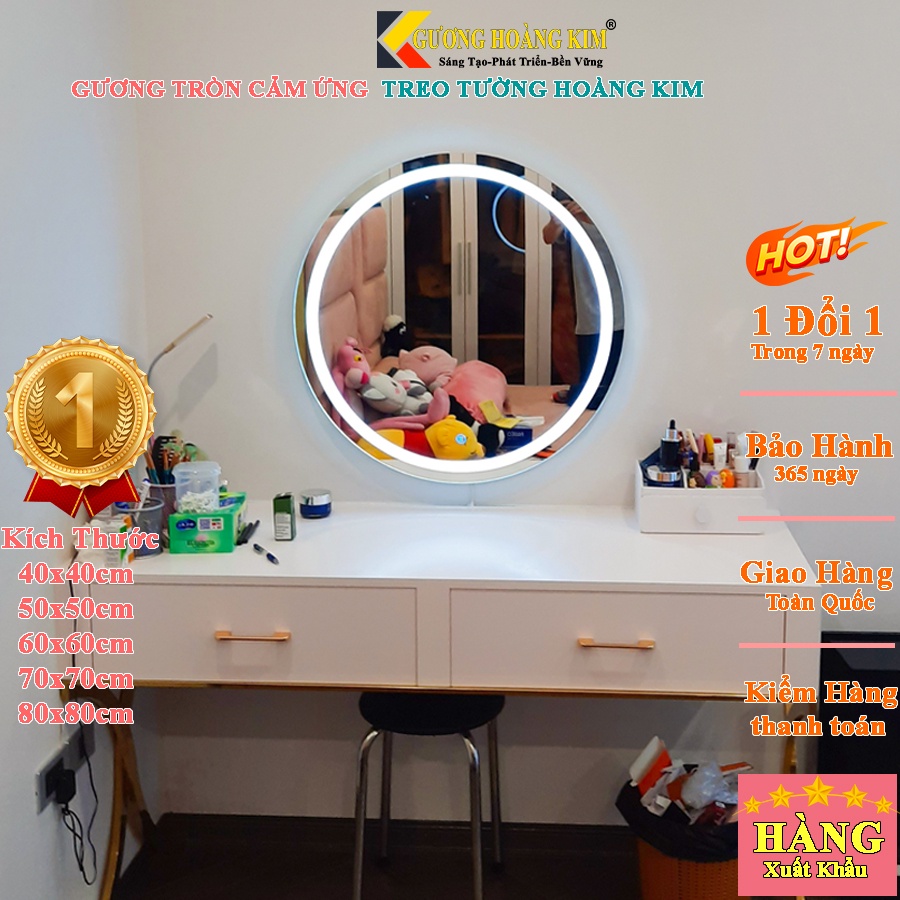 Gương đèn led cảm ứng tròn thông minh, treo tường để bàn trang điểm makeup, nhà tắm phòng wc cao cấp MIRRORTOCTOCHK-0001