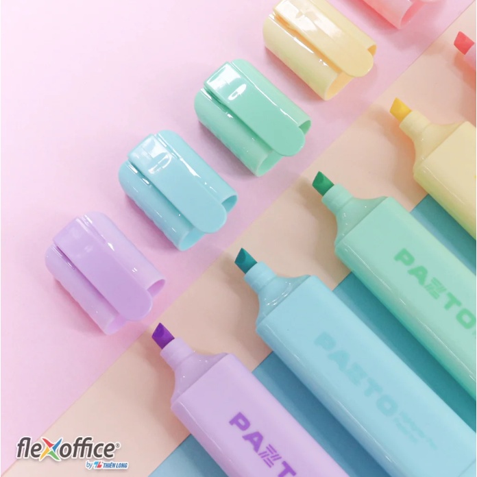 Bút dạ quang màu Pastel Thiên Long Flexoffice Pazto FO-HL009/VN - Bút dạ quang rửa được - Không để lại vết khi Photocopy