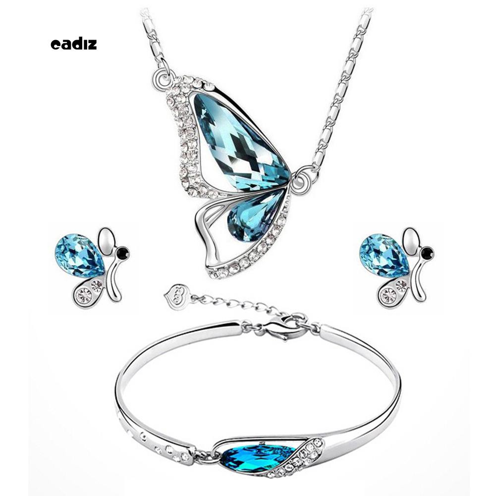 Bộ dây chuyền + hoa tai mặt hình bướm đính đá