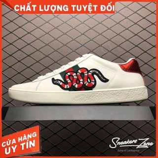 (FREE SHIP + HỘP + QUÀ) Giày thể thao  Ace Embroidered Snake Trắng thêu rắn gót xanh đỏ siêu đẹp cho nam và nữ