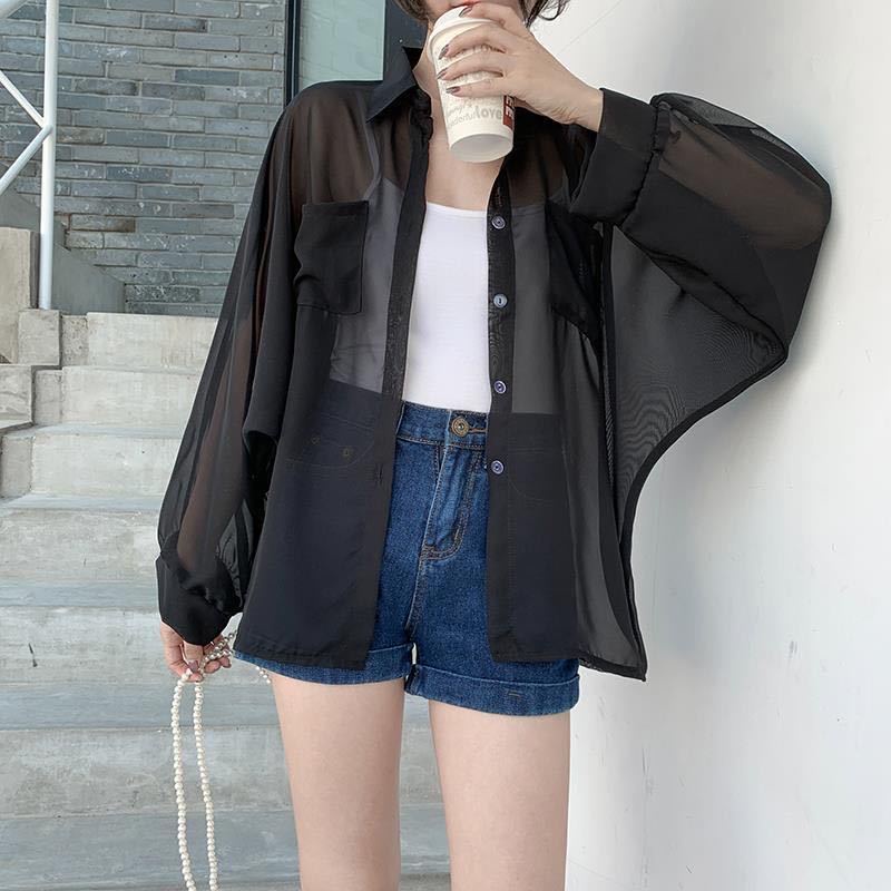 AMOI Áo Sơ Mi Khoác Ngoài Vải Voan Mỏng Dáng Rộng Thời Trang Trẻ Trung Cho Nữ