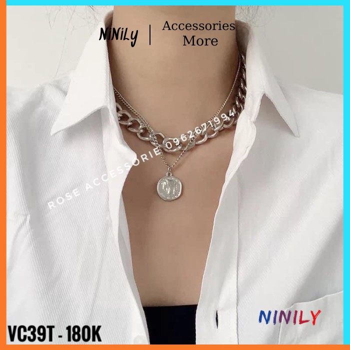 Vòng Cổ Nữ Dây CHuyền Choker 2 Tầng Layer Thời Trang Cá Tính Ninily VC39. VC39T
