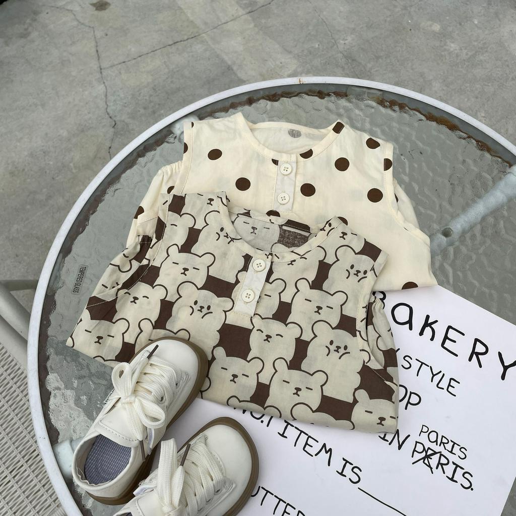 Bộ Áo Liền Quần Sát Nách Dáng Rộng Vải Cotton Họa Tiết Chấm Bi Dễ Thương Thời Trang Mùa Hè Cho Bé Sơ Sinh Từ 0