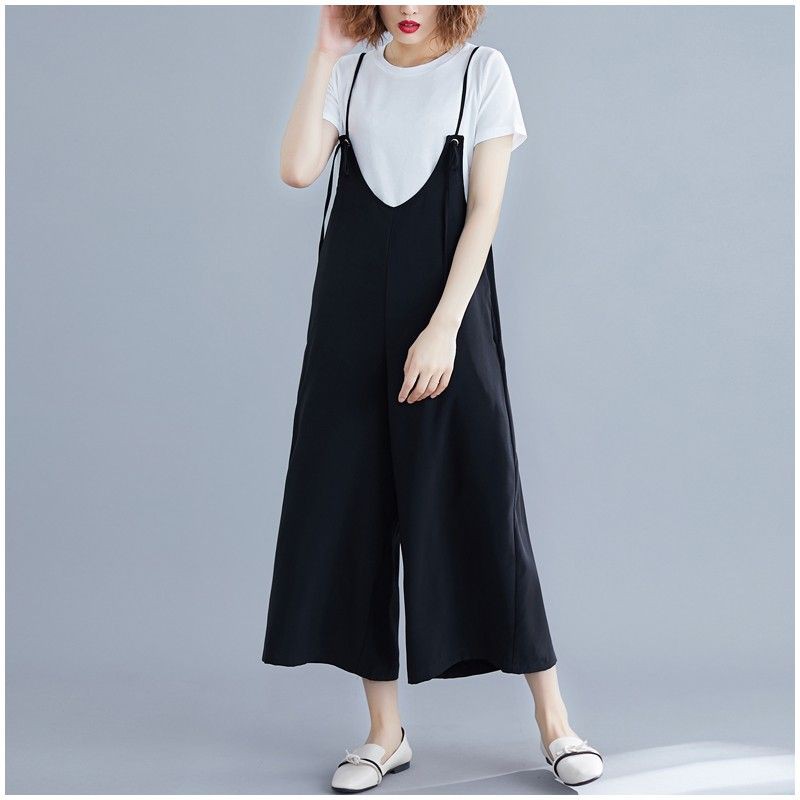 [ORDER] Quần yếm lửng nữ bigsize ống rộng màu đen basic (fit 75kg) - Có ảnh thật | BigBuy360 - bigbuy360.vn