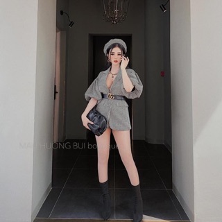 Set caro vest tay phồng