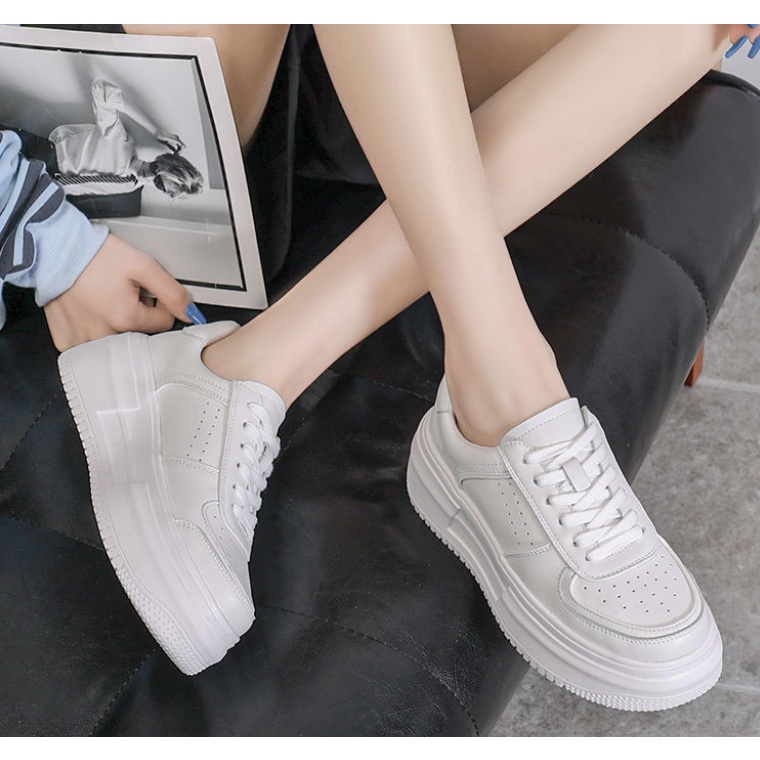 Giày Thể Thao Canvas Đế Xốp Dày Tăng Chiều Cao Phối Lưới Thoáng Khí Phong Cách Hàn Quốc Cho Nữ