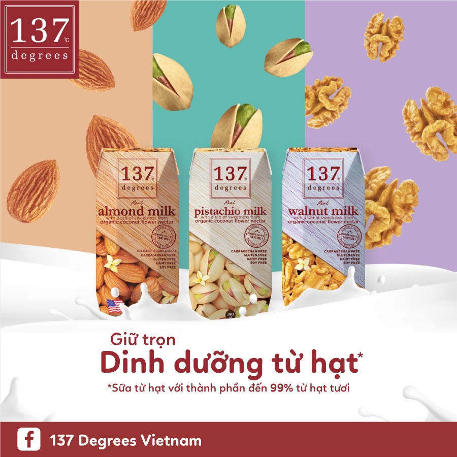 Sữa Hạt Hạnh Nhân Nguyên Chất 137 Degrees 180ML (Lốc 3 Hộp)