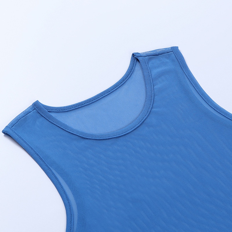 Đầm Sát Nách Cổ Tròn Phối Lưới Thời Trang Đường Phố Cho Nữ