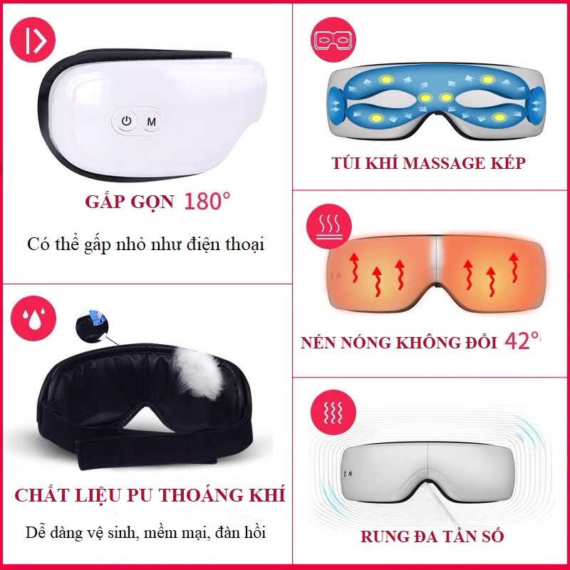 Máy massage mắt thông minh Bluetooth ED-1108, giúp thư giãn mắt, giảm căng thẳng, nhức mỏi- Rung đa tần, BH CHÍNH HÃNG!