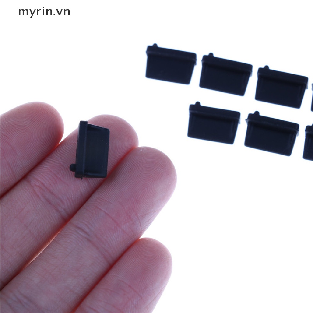 Set 10 Nút Cao Su Bịt Ổ Cắm USB Chống Bụi Hình Chữ A Màu Đen
