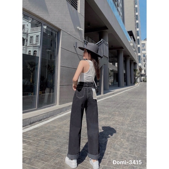 Quần jean đen chỉ trắng, quần bò ống suông chỉ nổi Lê Huy Fashion hot MS 2022