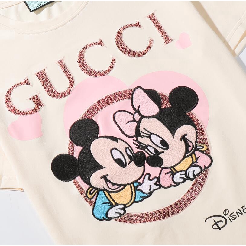 Áo Thun Ngắn Tay Thêu Hình Chuột Mickey Đính Sequin Thời Trang Cho Nam Và Nữ