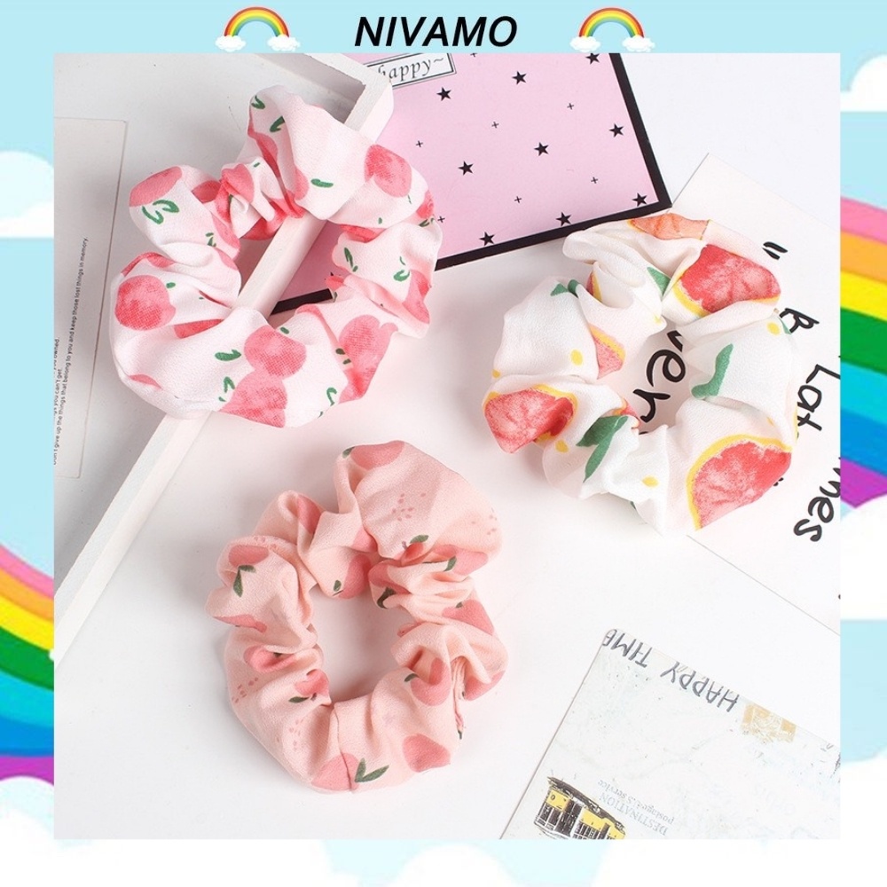 Dây cột tóc scrunchies dât buộc tóc vải họa tiết trái cây SC13