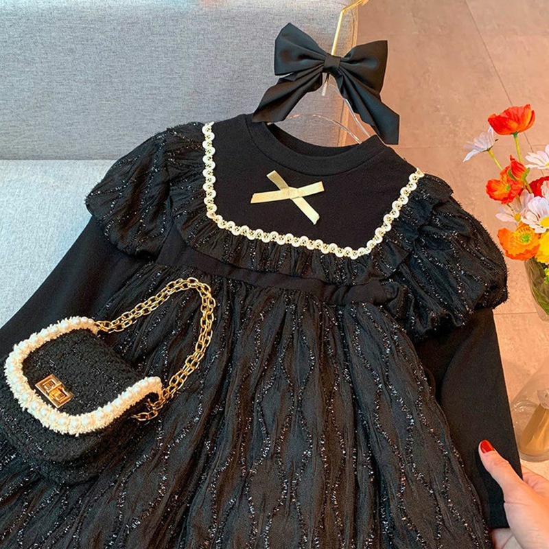 Đầm Bé Gái Đầm Công Chúa Tay Dài Đính Nơ Se7En Cho Bé Gái