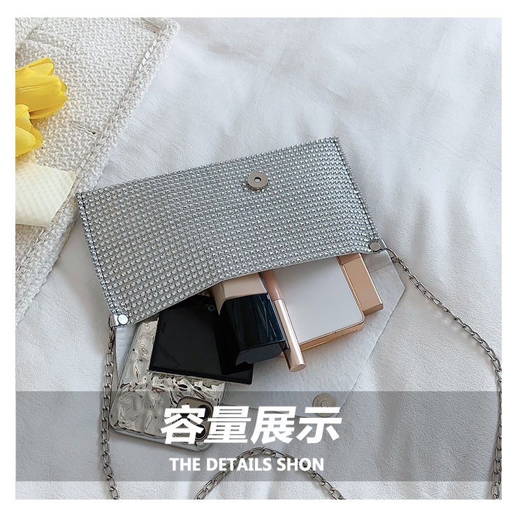 Túi đeo chéo JASMIN NOIR nắp gập quai xích đính kim cương giả sang trọng thời trang cho nữ