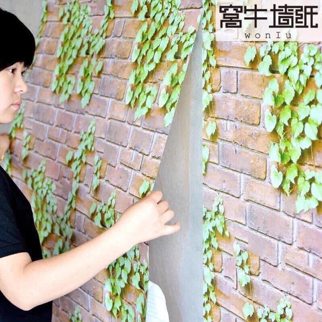 CUỘN 10M GIẤY DÁN TƯỜNG (decal cuộn) MÃ GIẢ GẠCH DÂY LEO NÂU
