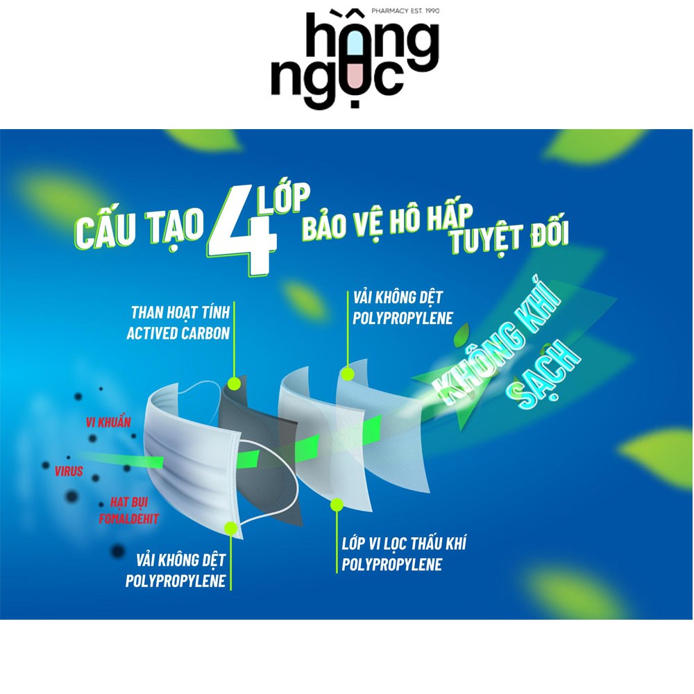 Khẩu trang than hoạt tính, hộp 50 cái, khẩu trang y tế 4 lớp Asia có than hoạt tính kháng khuẩn