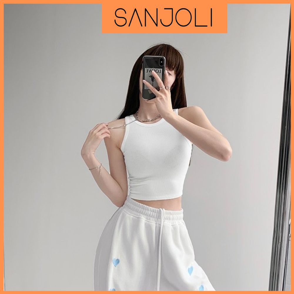 Áo Ba Lỗ Nữ SANJOLI Croptop Kiểu Ôm Body Sát Nách Sexy Dáng Ngắn Chất Thun Gân Màu Trắng Hàn Quốc Mùa Hè Năng Động AO008