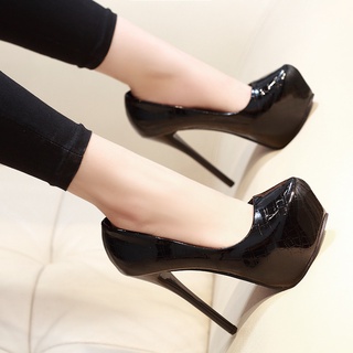 A03 giầy cao gót bít mũi gót cao 14cm màu đen sang chảnh