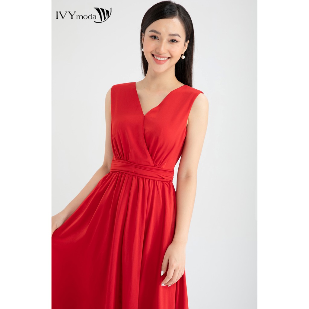 [Mã FAMALLT5 giảm 15% đơn 150k] Đầm maxi eo xếp nếp thiết kế IVY moda MS 41M6449