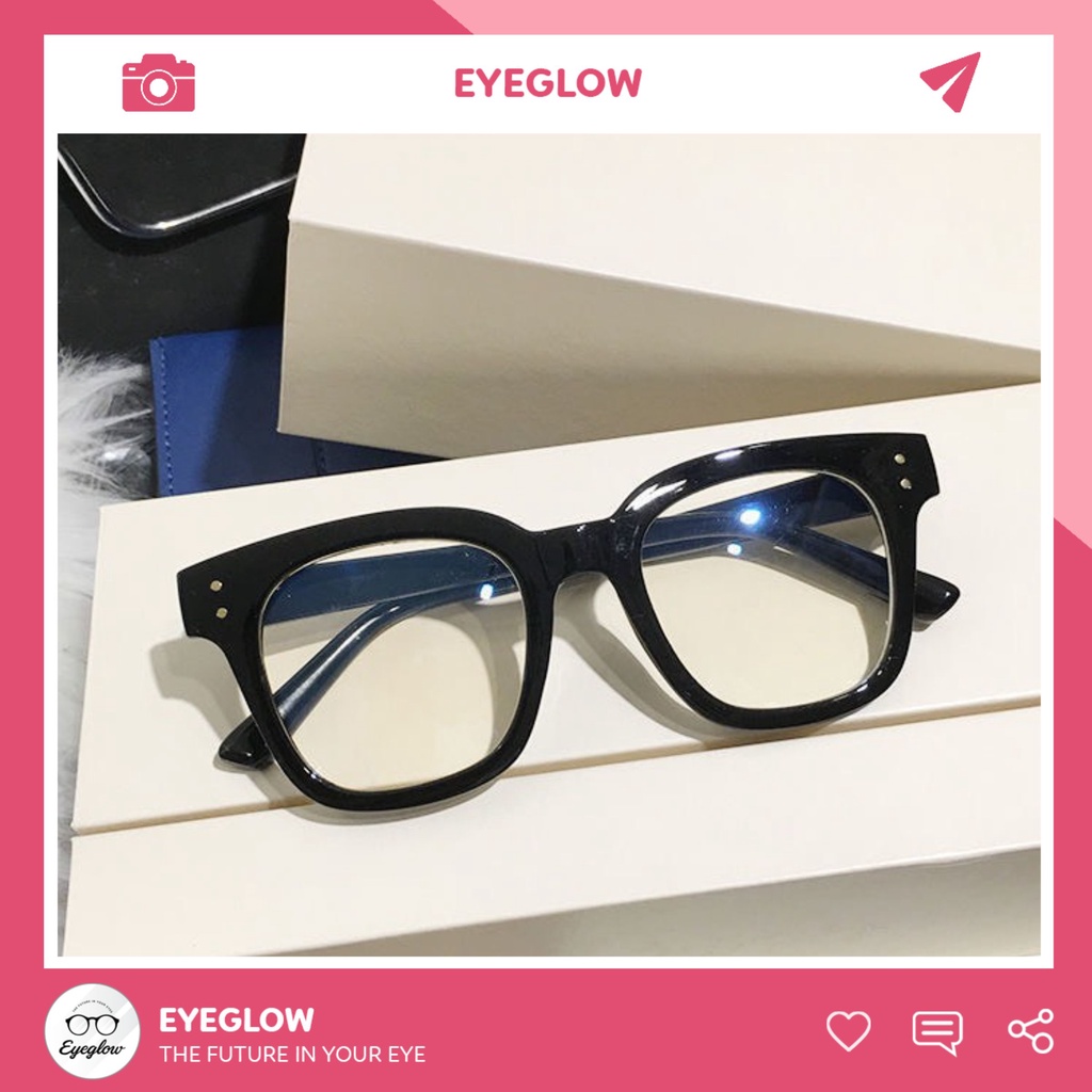 Kính gọng vuông chữ V Eyeglow mắt kính hai chấm không độ hot trend chống ánh sáng xanh cao cấp EG2201