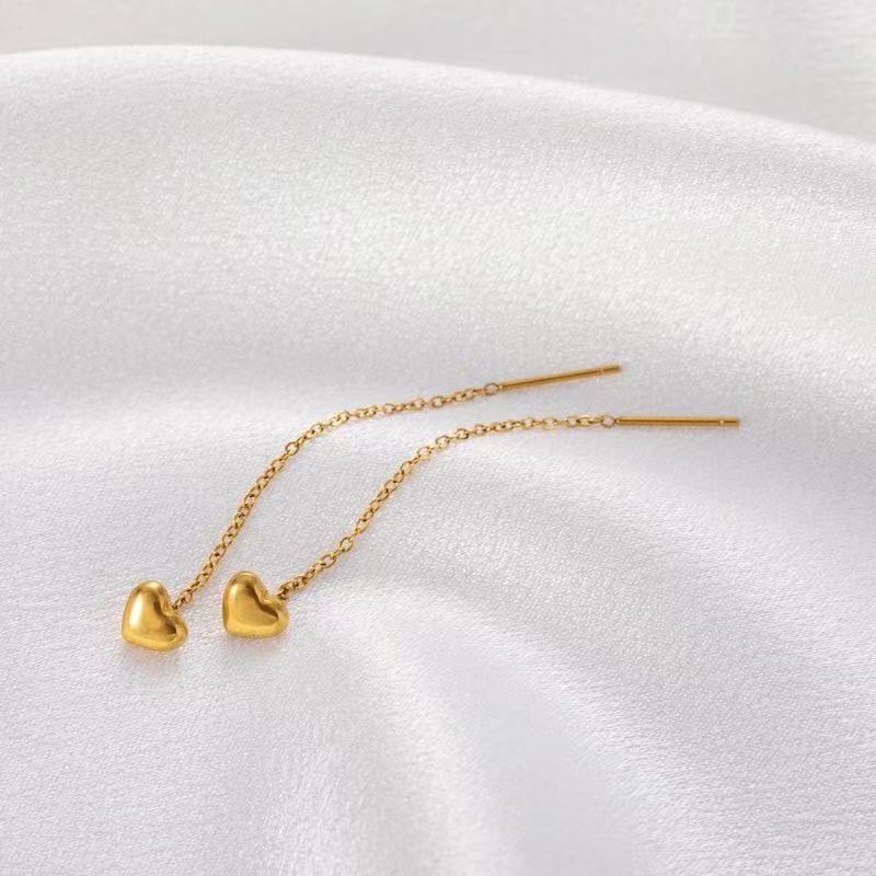 S925 Bông Tai Hợp Kim Hình Trái Tim Tua Rua Màu Vàng / Bạc Đơn Giản Cho Nữ